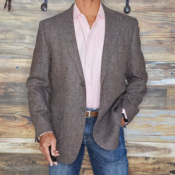 Luigi Bianchi Mantova Wool Brown Herringbone Dual Vent Blazer Sport Jacket 42R - Picture 5 of 10